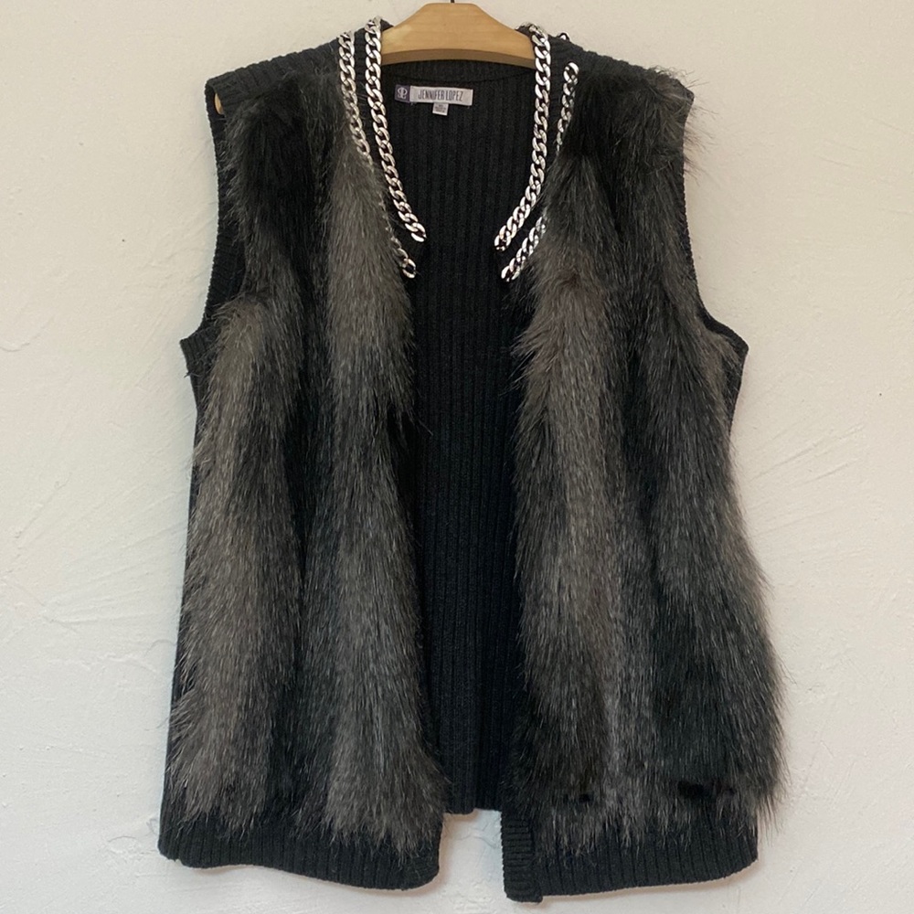 Jennifer Lopez Faux Fur Open Front Vest Size XL